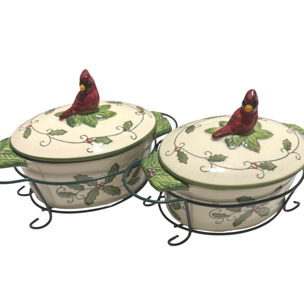 Temp-tations by Tara Cardinal Holly Mini Bakers Set of 2 with Lids and Racks 9oz